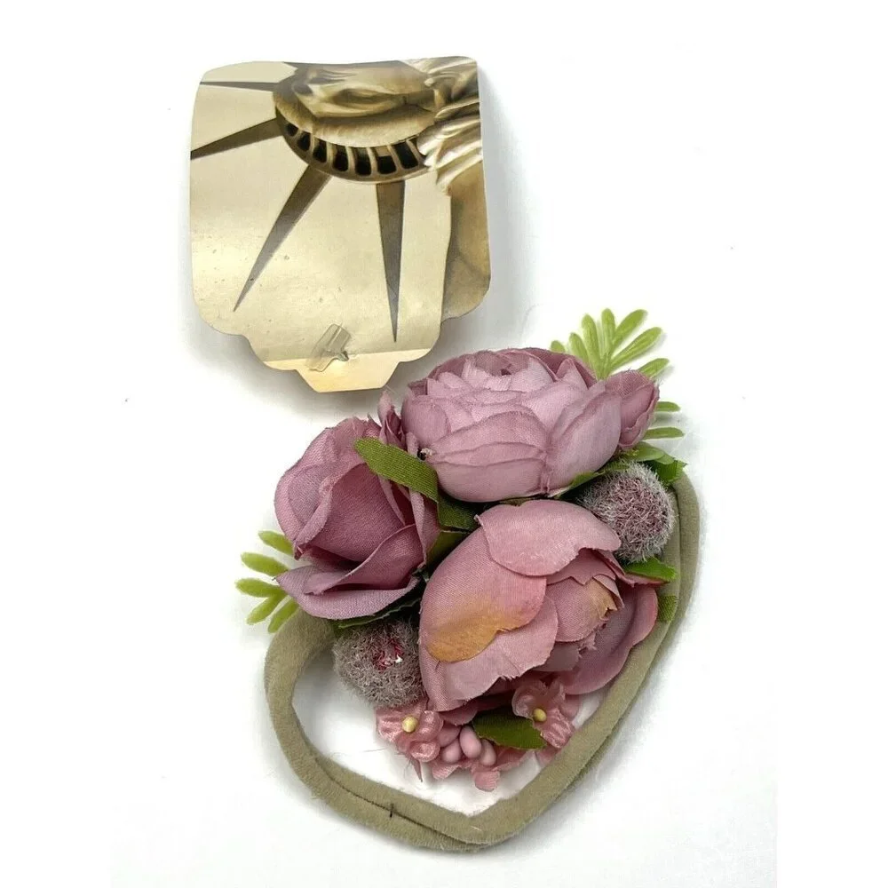 HANDMADE Pink ROSE and RASPBERRY Floral Stretch HEADBAND or HAIR TIE NWT NEW